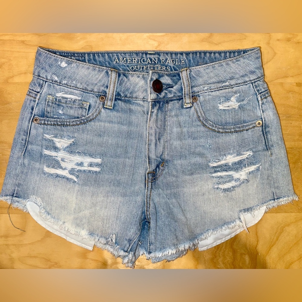 American Eagle Outfitters Light Blue Ripped Jean Shorts